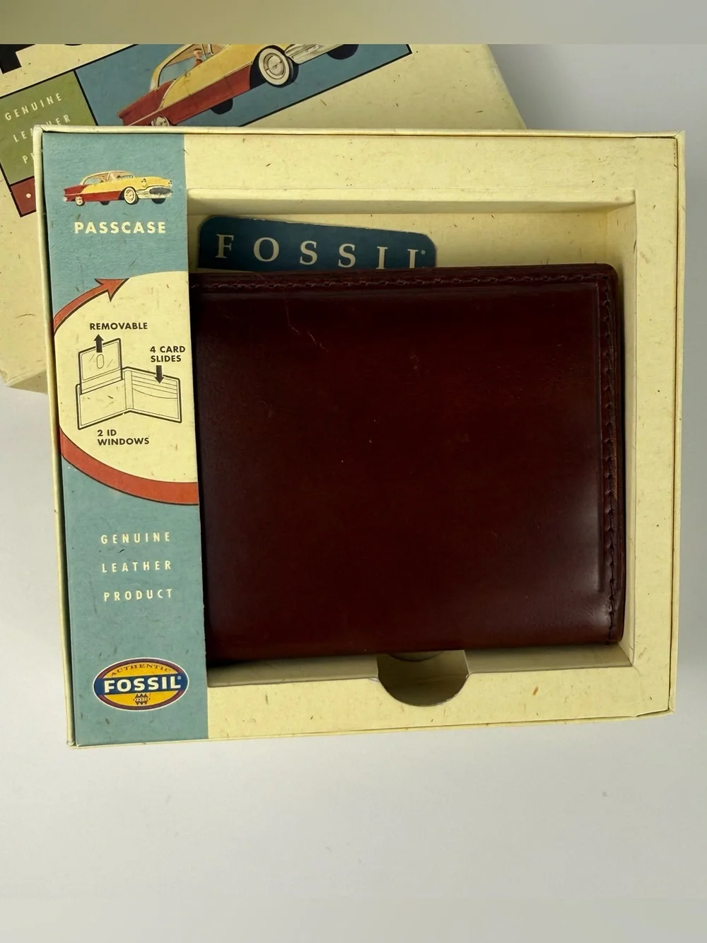 Men’s Fossil Passcase Brown Leather Wallet NEW in Box